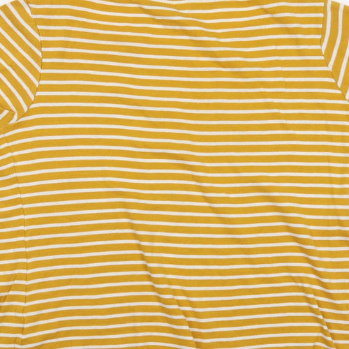 PEBBLE BAY Womens Yellow Striped Cotton Basic T-Shirt Size 14 Boat Neck