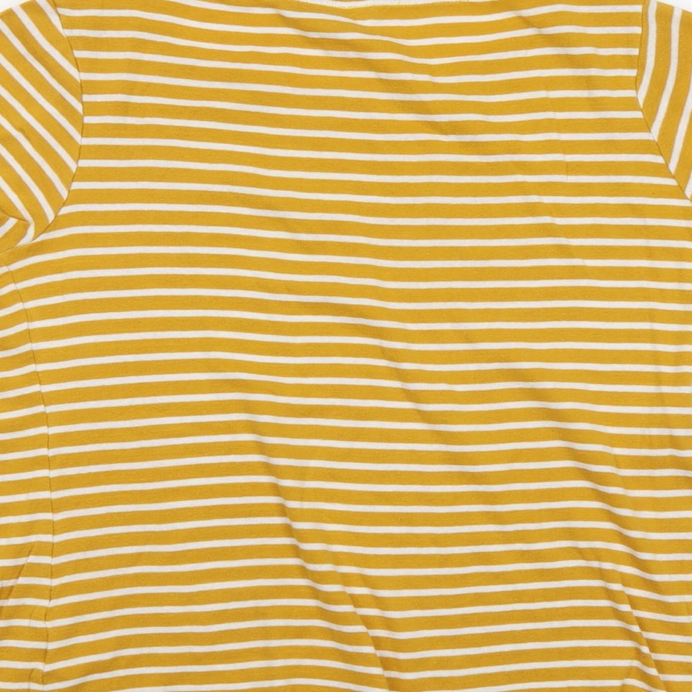 PEBBLE BAY Womens Yellow Striped Cotton Basic T-Shirt Size 14 Boat Neck