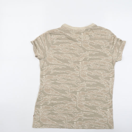 Levi's Womens Beige Geometric Cotton Basic T-Shirt Size S Round Neck