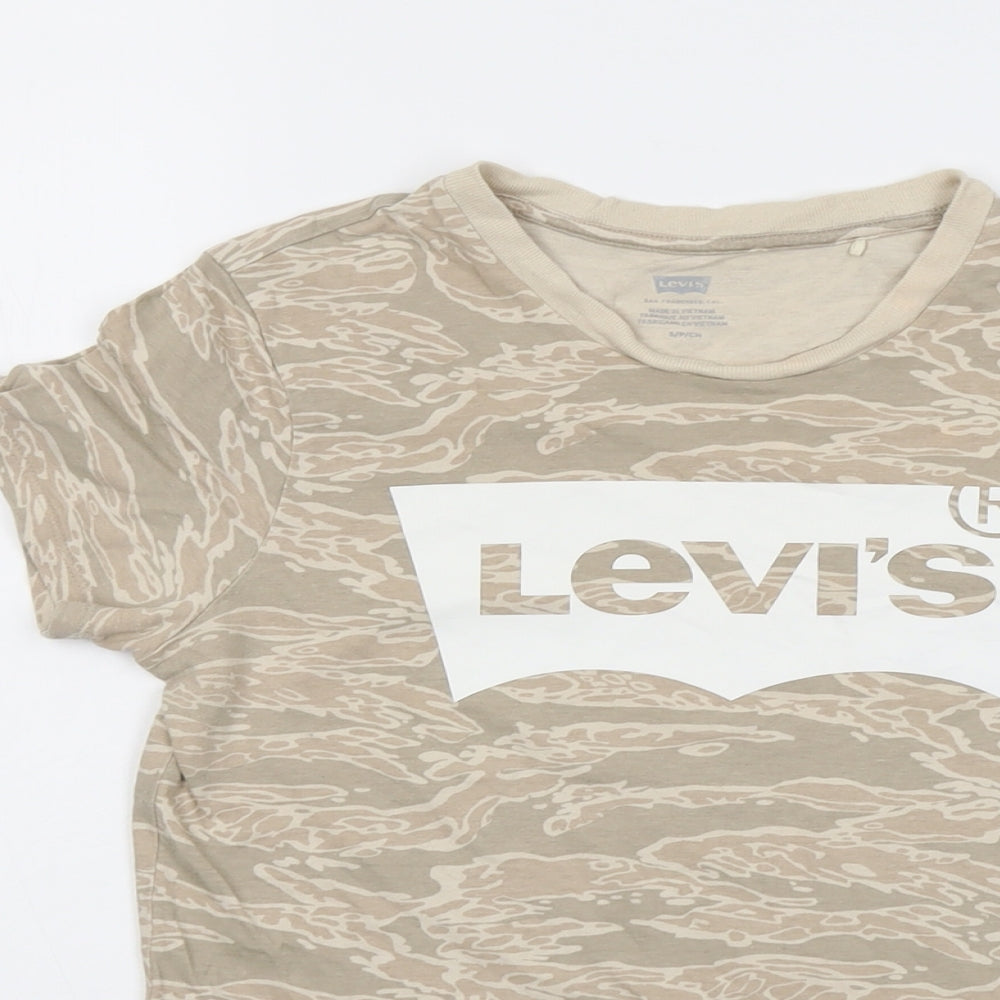 Levi's Womens Beige Geometric Cotton Basic T-Shirt Size S Round Neck