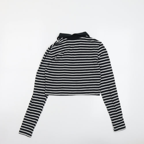 VERO MODA Womens Black Striped Cotton Cropped T-Shirt Size XS Collared