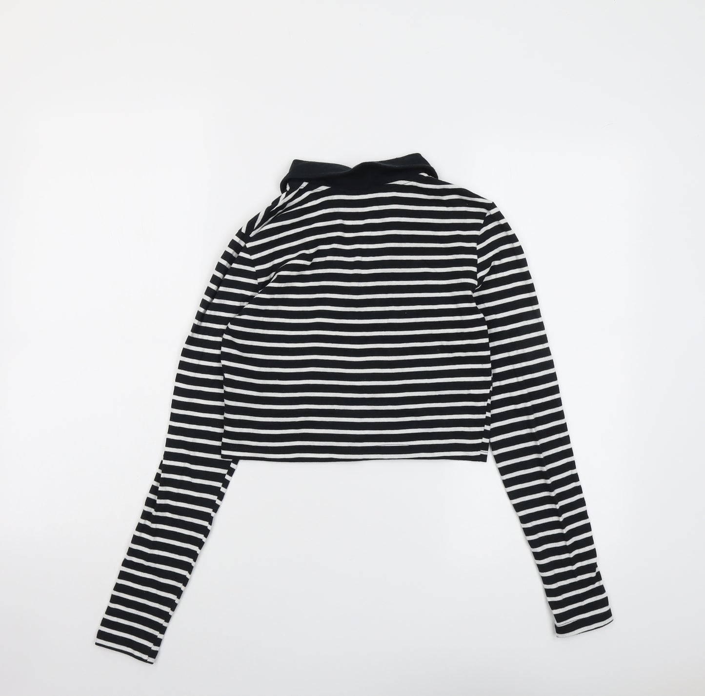 VERO MODA Womens Black Striped Cotton Cropped T-Shirt Size XS Collared