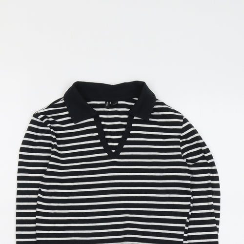 VERO MODA Womens Black Striped Cotton Cropped T-Shirt Size XS Collared