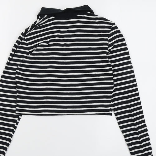 VERO MODA Womens Black Striped Cotton Cropped T-Shirt Size XS Collared
