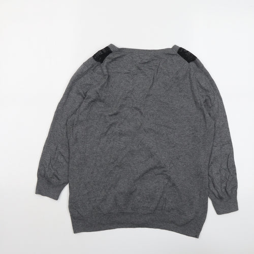 H&M Womens Grey V-Neck Modal Cardigan Jumper Size M - Lace Trim
