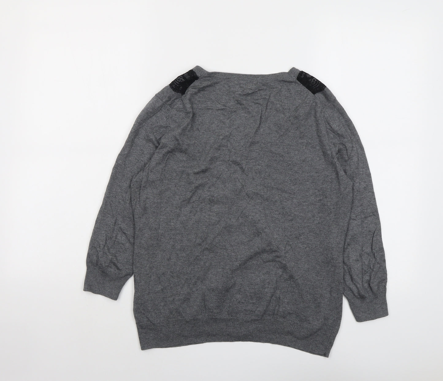 H&M Womens Grey V-Neck Modal Cardigan Jumper Size M - Lace Trim