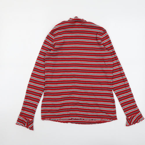 Marks and Spencer Womens Red Striped Cotton Basic T-Shirt Size 14 Mock Neck