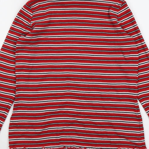 Marks and Spencer Womens Red Striped Cotton Basic T-Shirt Size 14 Mock Neck