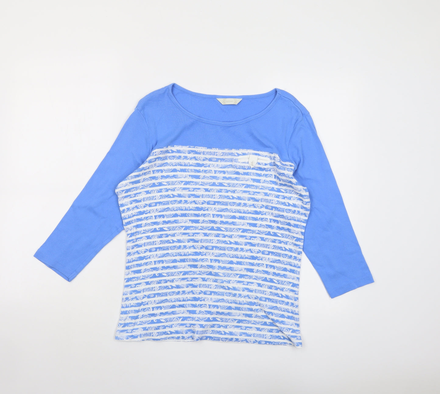 BHS Womens Blue Striped Cotton Basic T-Shirt Size 14 Boat Neck