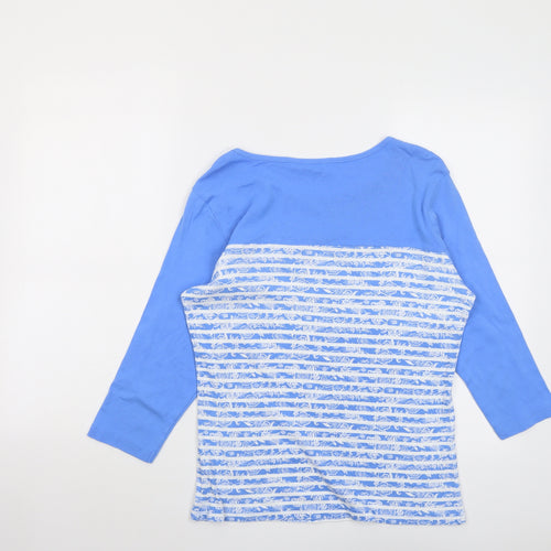 BHS Womens Blue Striped Cotton Basic T-Shirt Size 14 Boat Neck