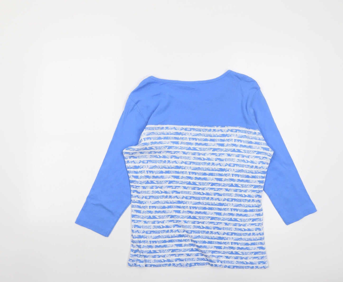 BHS Womens Blue Striped Cotton Basic T-Shirt Size 14 Boat Neck