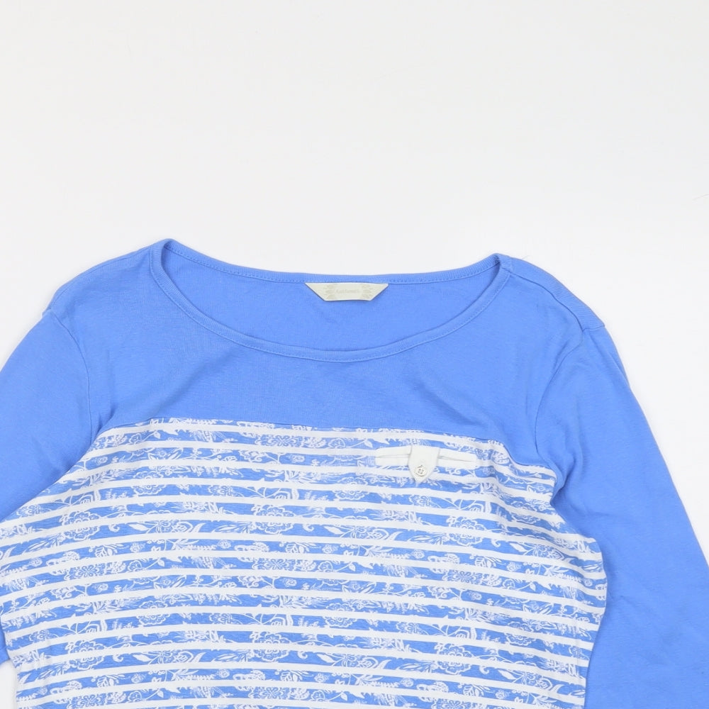 BHS Womens Blue Striped Cotton Basic T-Shirt Size 14 Boat Neck