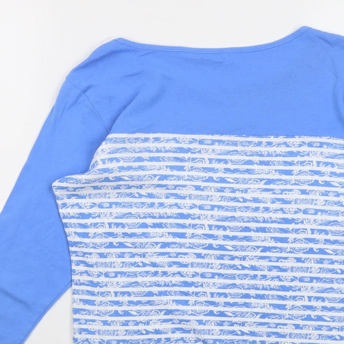 BHS Womens Blue Striped Cotton Basic T-Shirt Size 14 Boat Neck