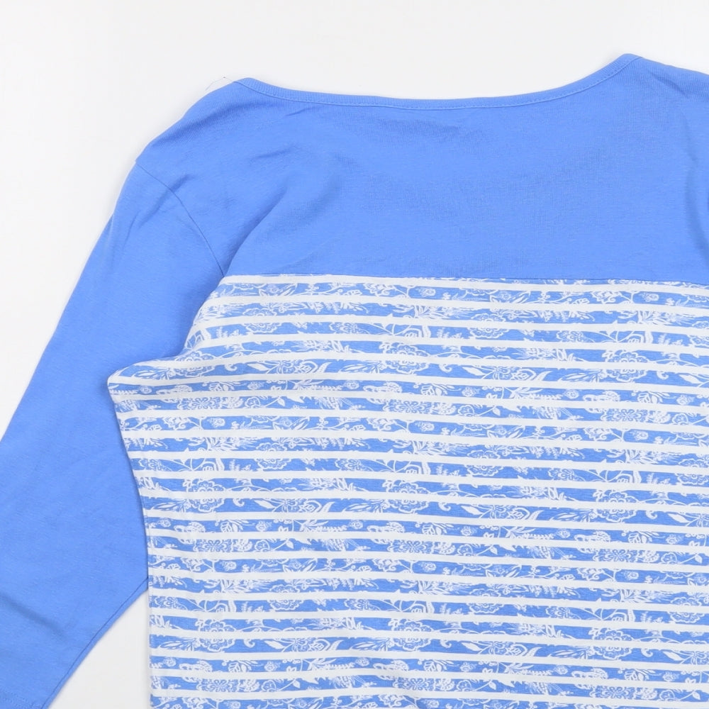 BHS Womens Blue Striped Cotton Basic T-Shirt Size 14 Boat Neck