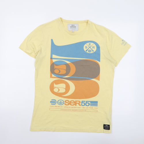 Crosshatch Mens Yellow Cotton T-Shirt Size M Round Neck
