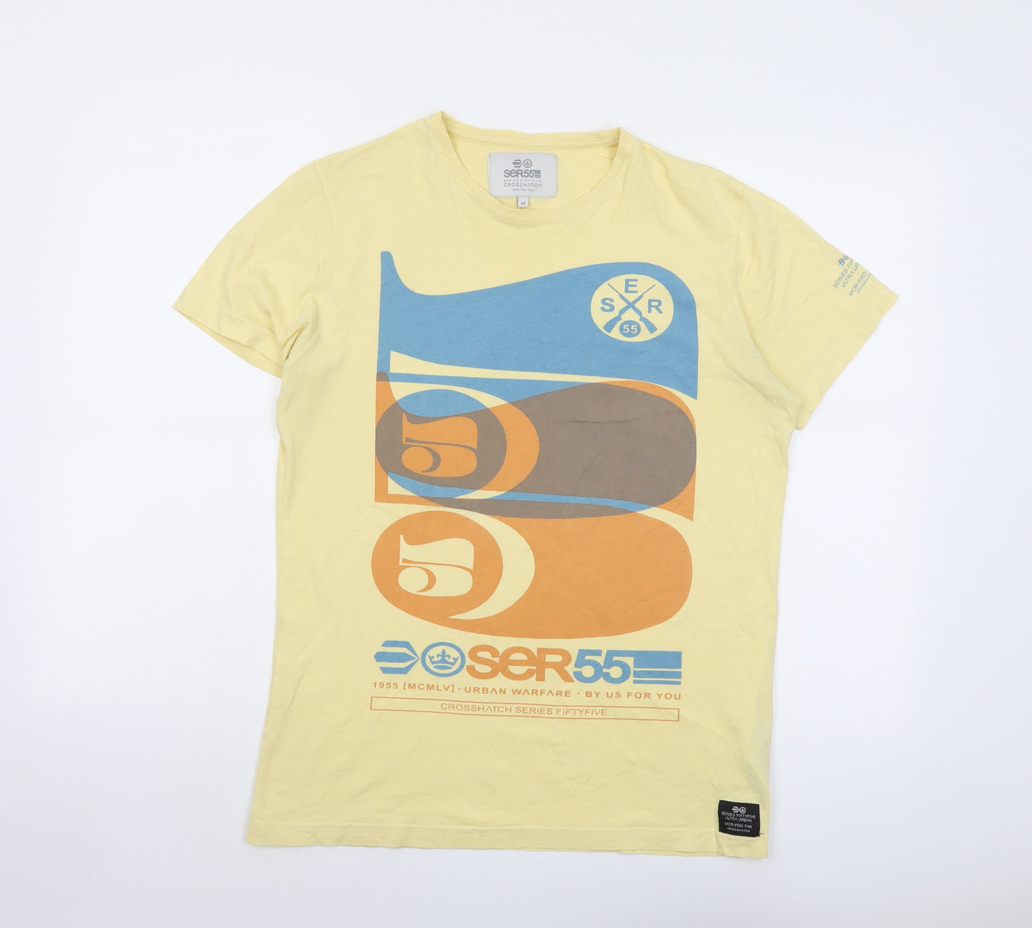 Crosshatch Mens Yellow Cotton T-Shirt Size M Round Neck