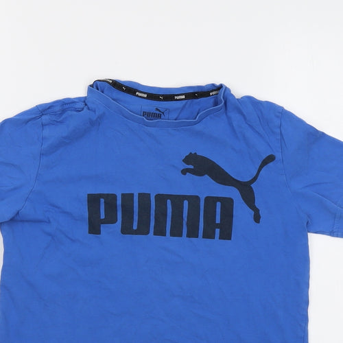 PUMA Boys Blue Cotton Basic T-Shirt Size 14-15 Years Round Neck Pullover