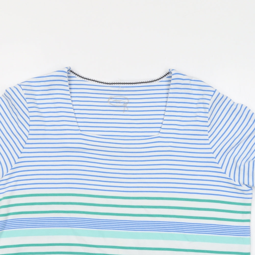 DASH Womens Multicoloured Striped Cotton Basic T-Shirt Size 20 Square Neck