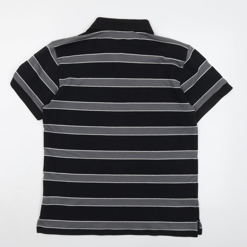 Dunlop Mens Black Striped Polyester Polo Size S Collared Button