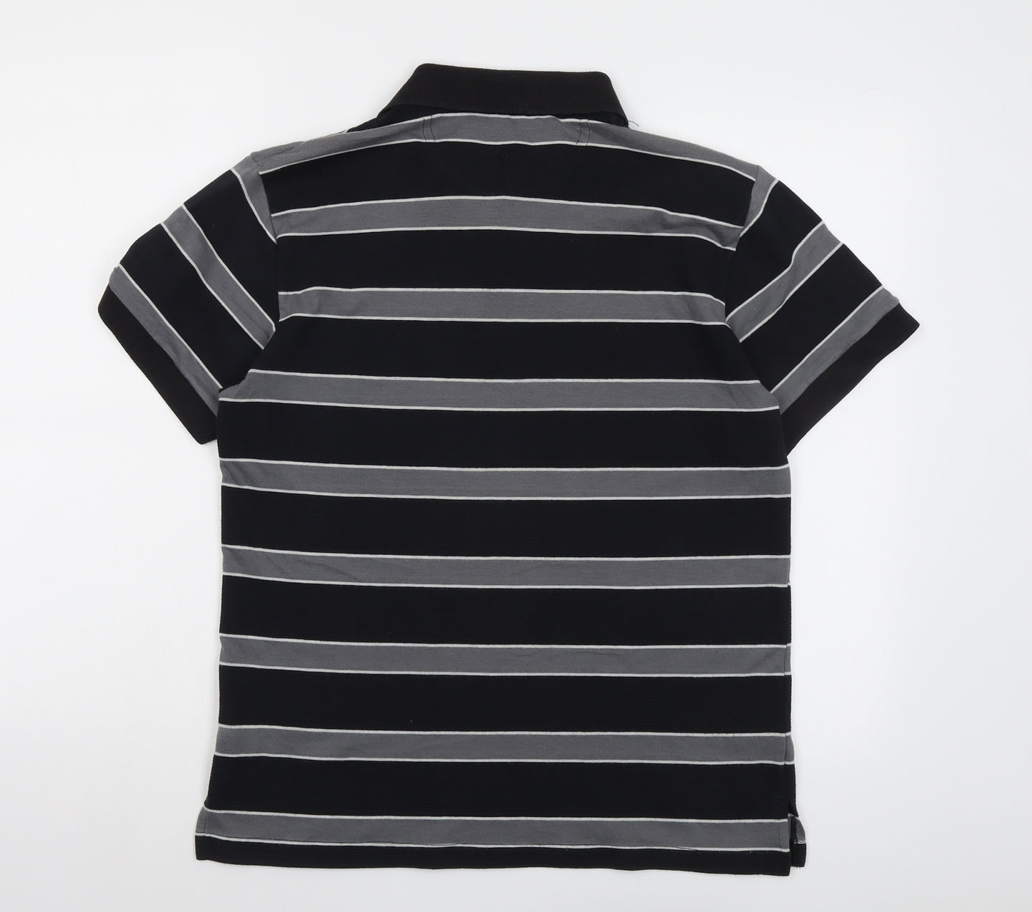 Dunlop Mens Black Striped Polyester Polo Size S Collared Button
