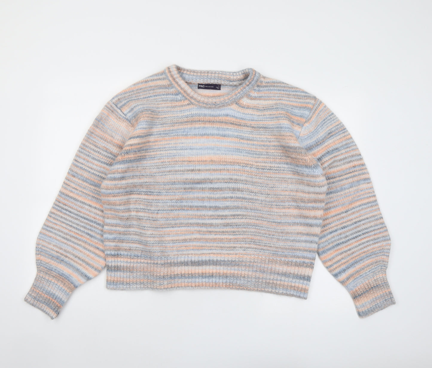 Marks and Spencer Womens Multicoloured Round Neck Striped Acrylic Pullover Jumper Size L