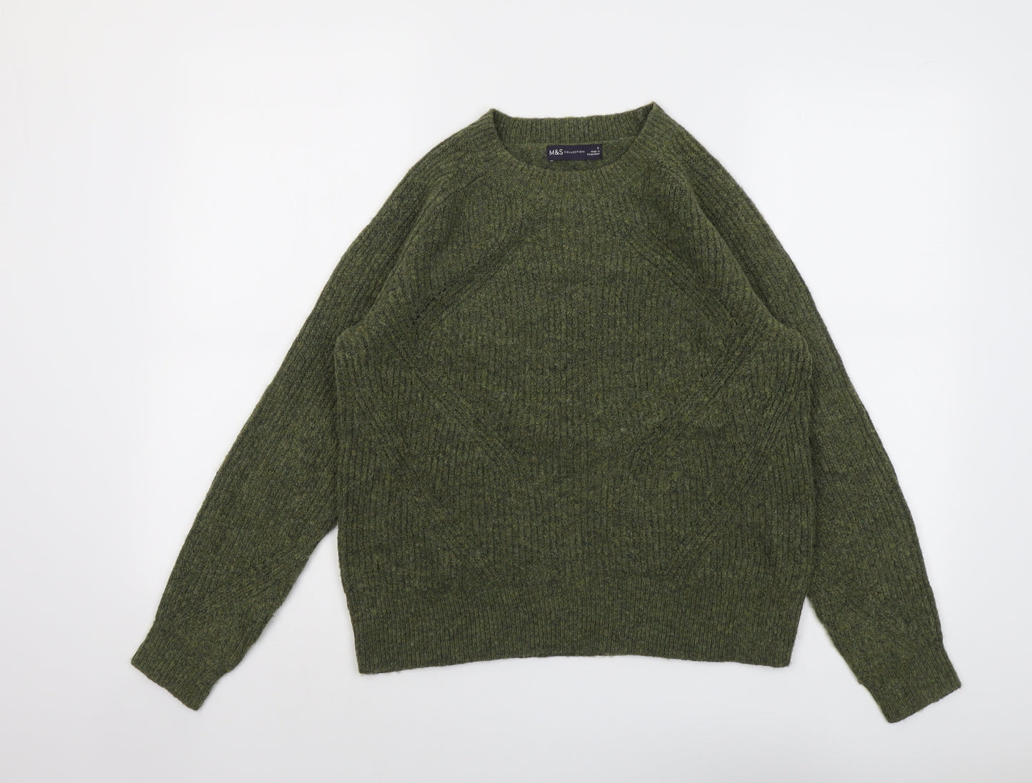 Marks and Spencer Womens Green Round Neck Acrylic Pullover Jumper Size S