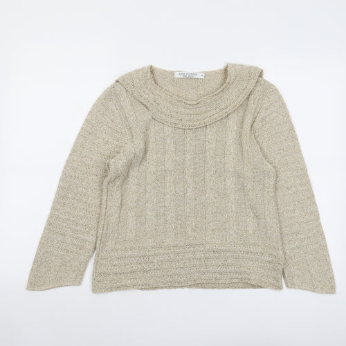 Anne Cramond Womens Beige Round Neck Acrylic Pullover Jumper Size S