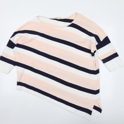 Phase Eight Womens Multicoloured Round Neck Striped Cotton Pullover Jumper Size L