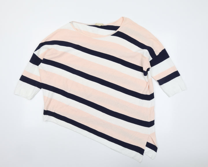 Phase Eight Womens Multicoloured Round Neck Striped Cotton Pullover Jumper Size L