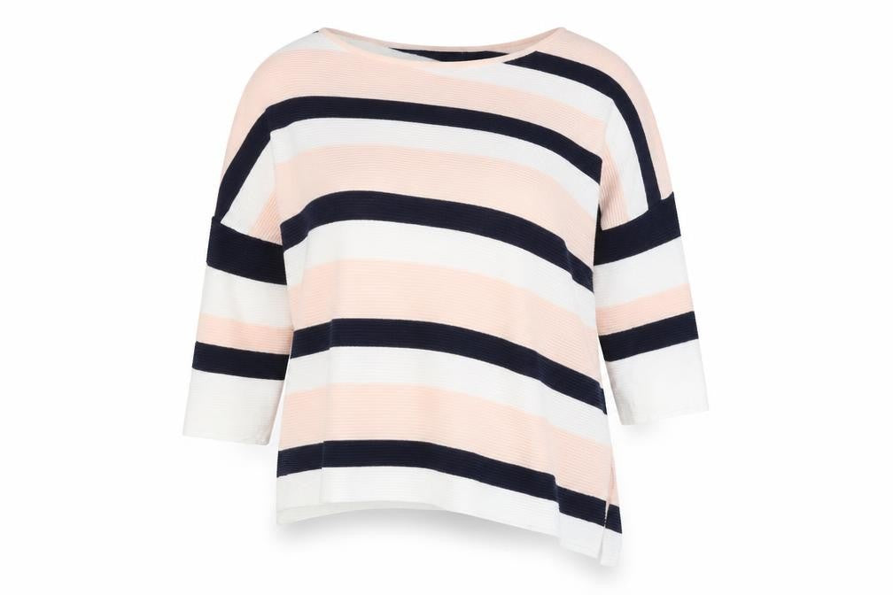 Front view of Phase Eight women’s multicoloured round neck striped cotton jumper, size L