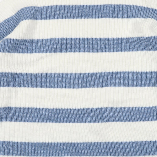 Marks and Spencer Womens Blue High Neck Striped Polyester Pullover Jumper Size XL