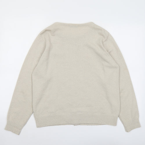 Berkertex Womens Beige Round Neck Acrylic Cardigan Jumper Size 14 - Flower Detail