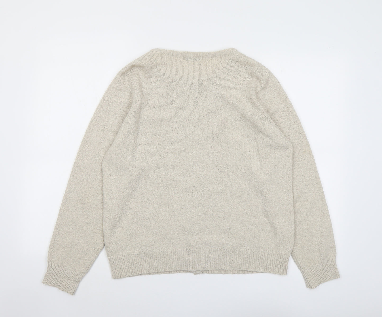 Berkertex Womens Beige Round Neck Acrylic Cardigan Jumper Size 14 - Flower Detail
