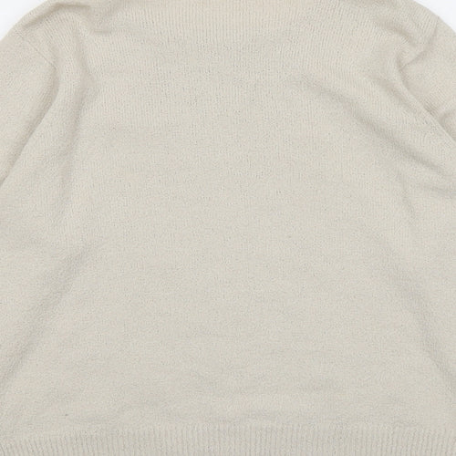 Berkertex Womens Beige Round Neck Acrylic Cardigan Jumper Size 14 - Flower Detail