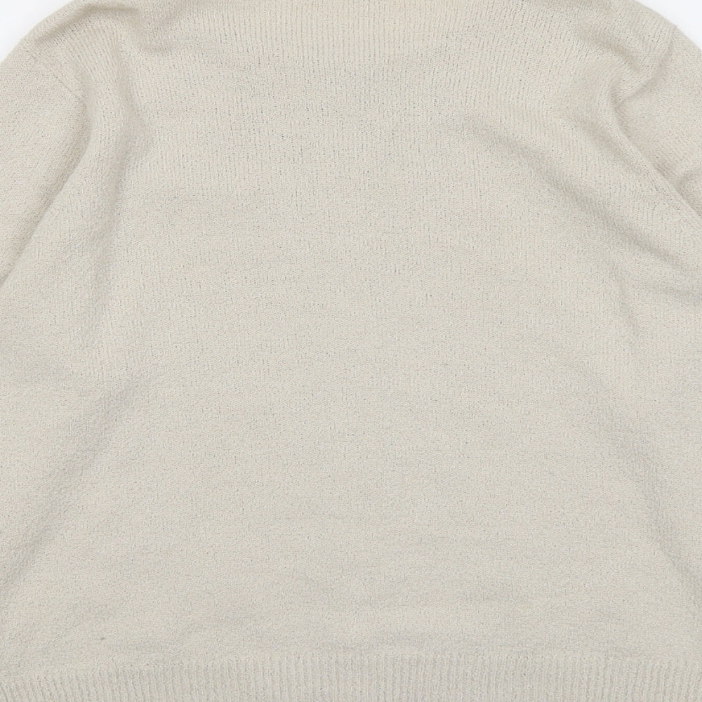 Berkertex Womens Beige Round Neck Acrylic Cardigan Jumper Size 14 - Flower Detail