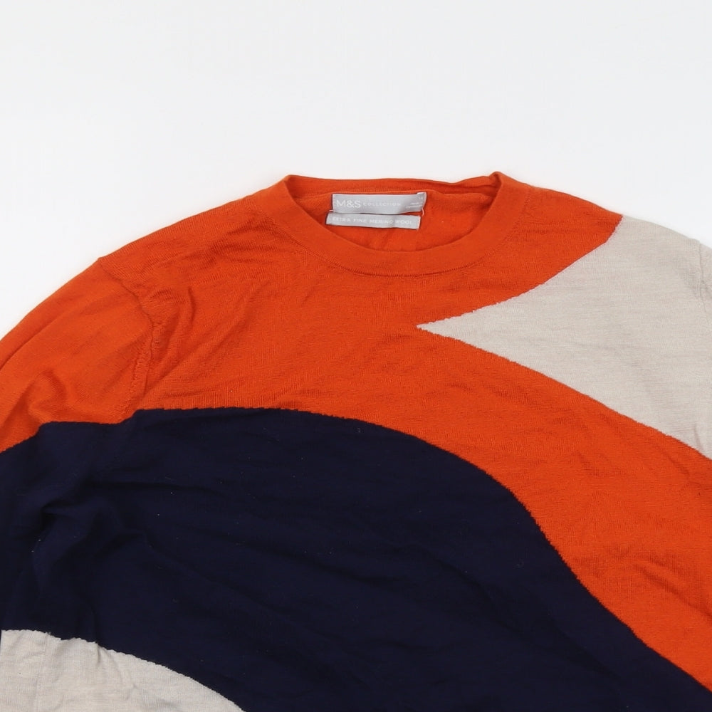 Marks and Spencer Womens Multicoloured Round Neck Geometric Wool Pullover Jumper Size 14