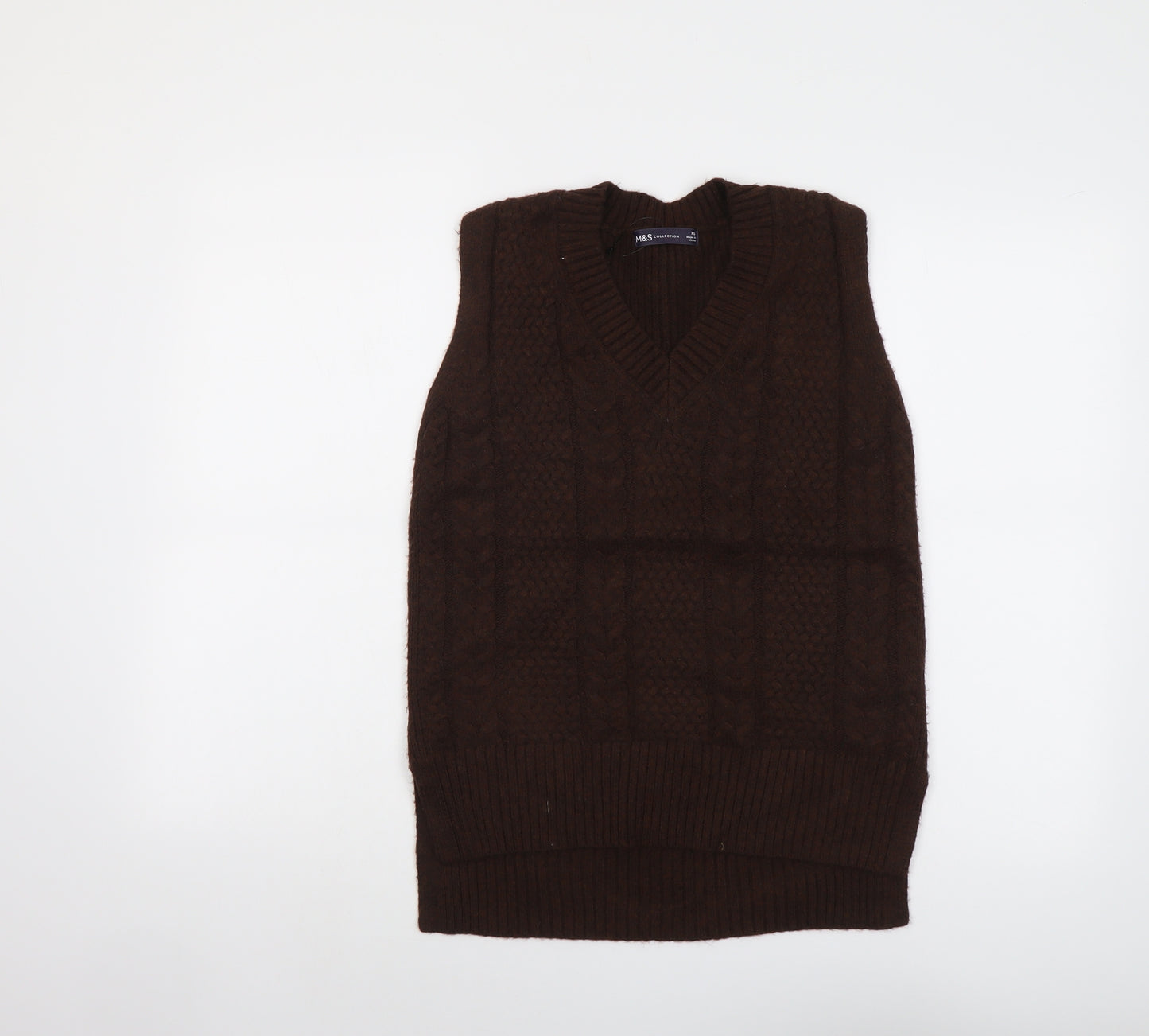 Marks and Spencer Womens Brown V-Neck Polyester Vest Jumper Size XS