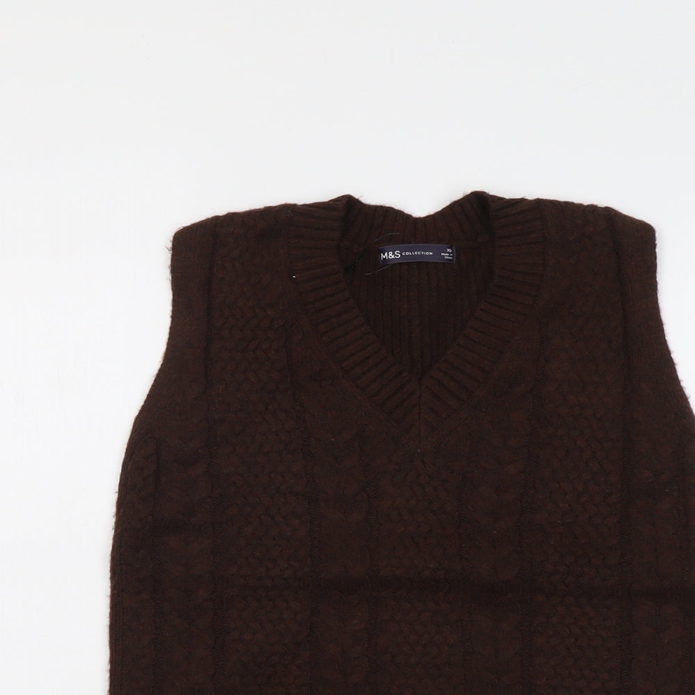 Marks and Spencer Womens Brown V-Neck Polyester Vest Jumper Size XS