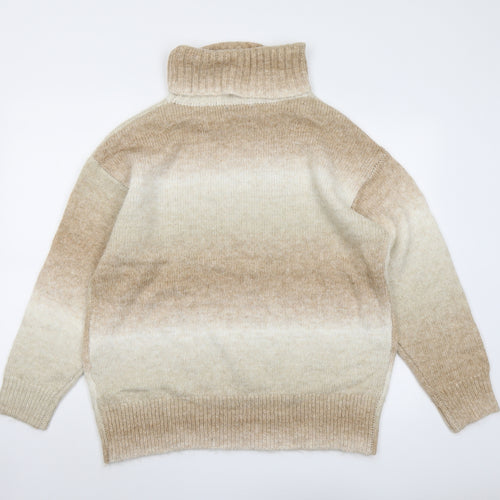 Marks and Spencer Womens Beige Roll Neck Acrylic Pullover Jumper Size L