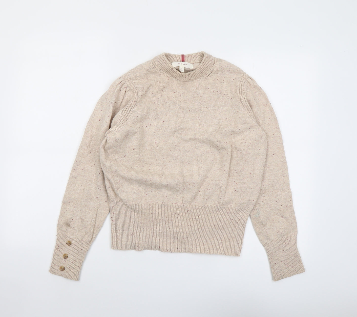 Per Una Womens Beige Round Neck Cotton Pullover Jumper Size 14