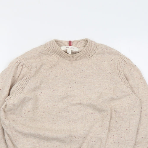 Per Una Womens Beige Round Neck Cotton Pullover Jumper Size 14