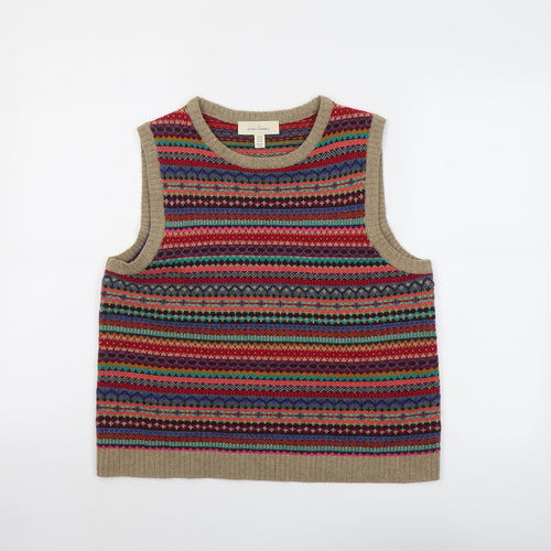Seasalt Womens Multicoloured Round Neck Geometric Wool Vest Jumper Size 14