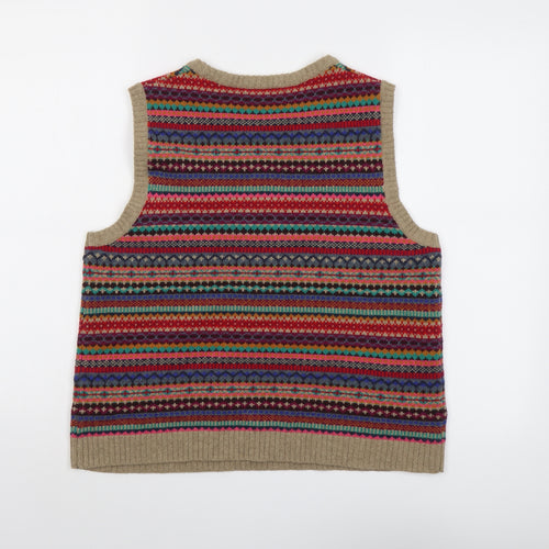 Seasalt Womens Multicoloured Round Neck Geometric Wool Vest Jumper Size 14