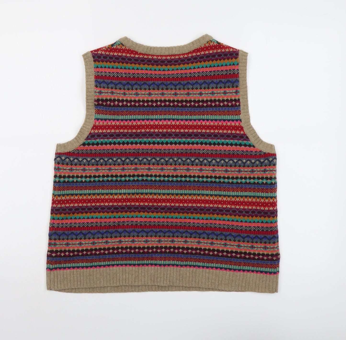 Seasalt Womens Multicoloured Round Neck Geometric Wool Vest Jumper Size 14