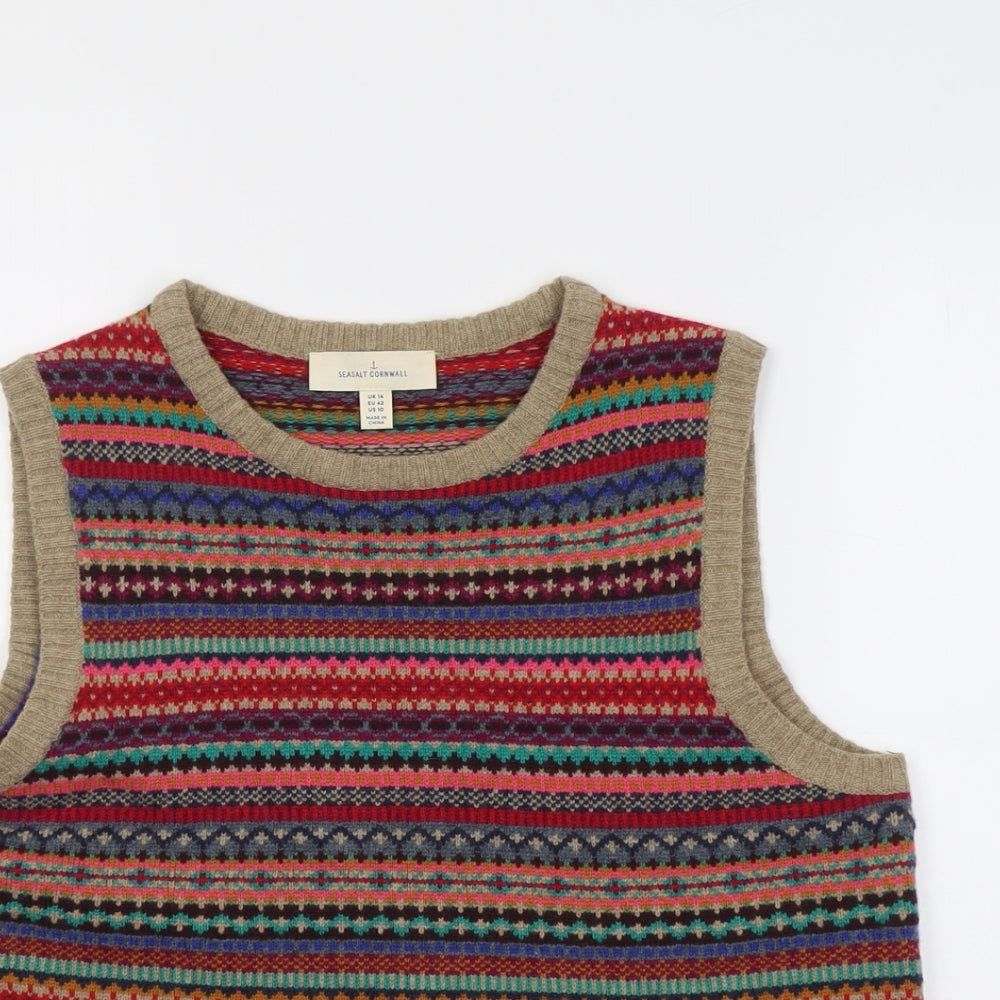 Seasalt Womens Multicoloured Round Neck Geometric Wool Vest Jumper Size 14
