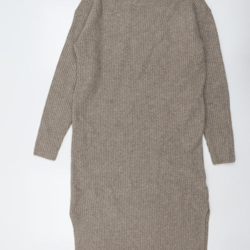 Marks and Spencer Womens Beige Polyester Jumper Dress Size M Round Neck Pullover