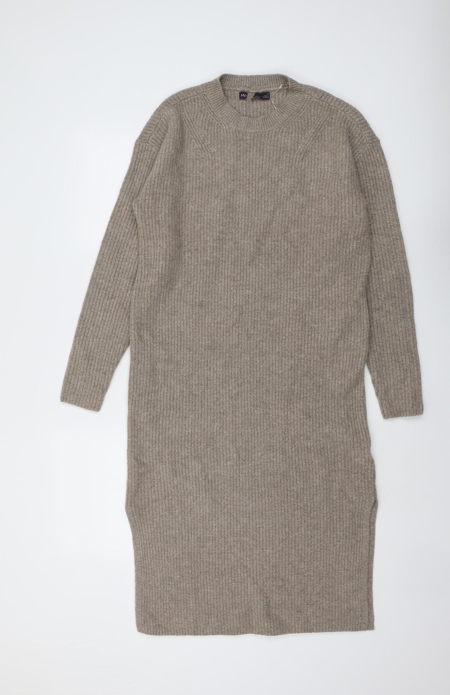 Marks and Spencer Womens Beige Polyester Jumper Dress Size M Round Neck Pullover