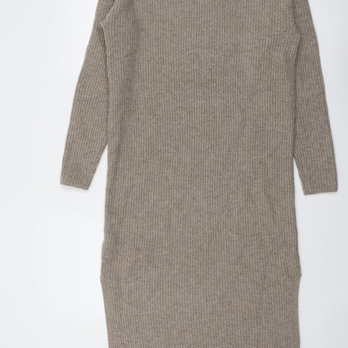Marks and Spencer Womens Beige Polyester Jumper Dress Size M Round Neck Pullover