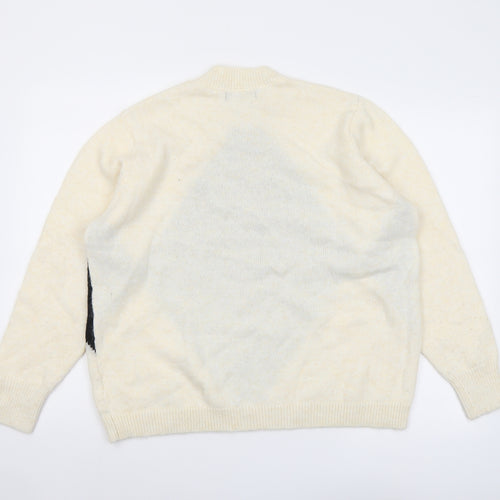 Marks and Spencer Womens Ivory Round Neck Argyle/Diamond Acrylic Pullover Jumper Size L
