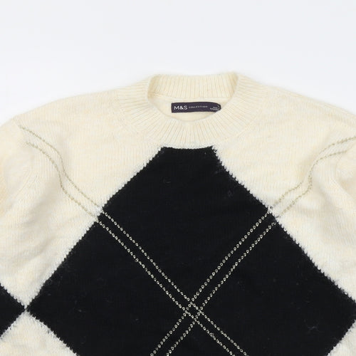 Marks and Spencer Womens Ivory Round Neck Argyle/Diamond Acrylic Pullover Jumper Size L